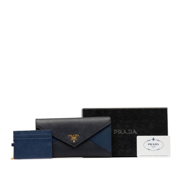 Prada Saffiano Long Wallet 1MH037 Black Navy Leather Women's PRADA - Picture 10 of 11